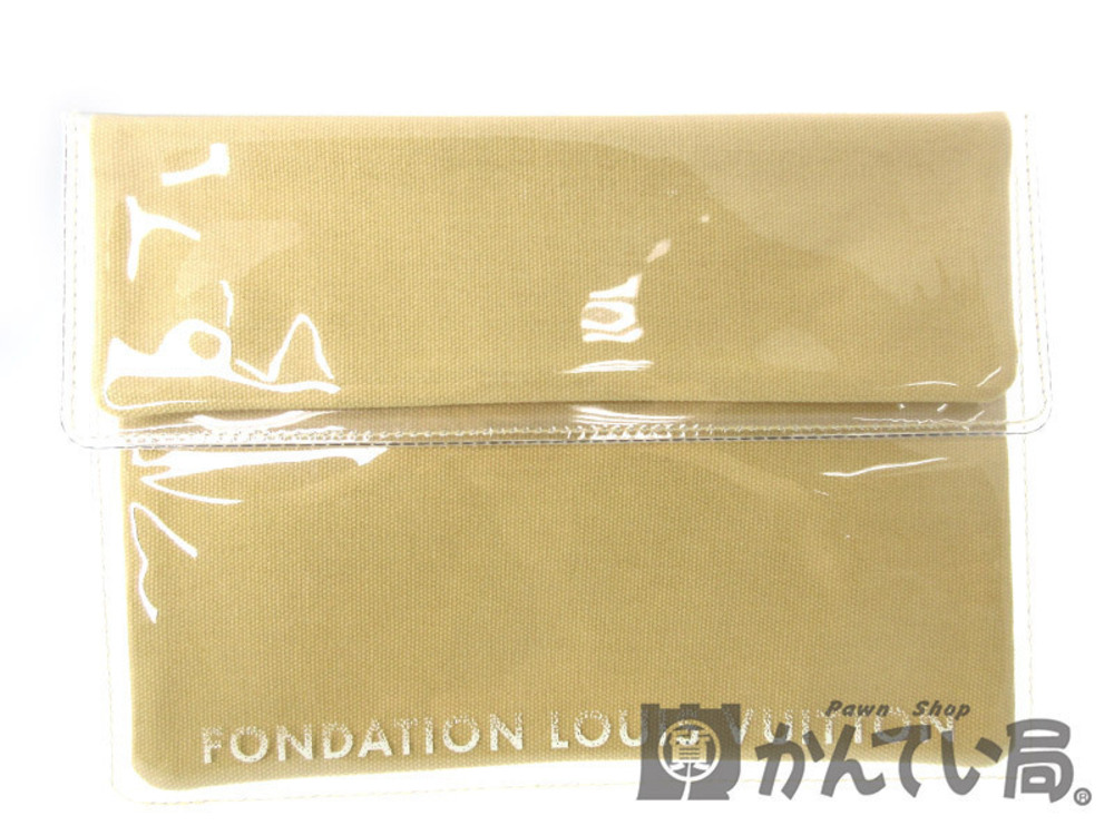 Louis Vuitton Clutch Bag Pouch Makeup Case Fondation Clear Leather Beige Tan